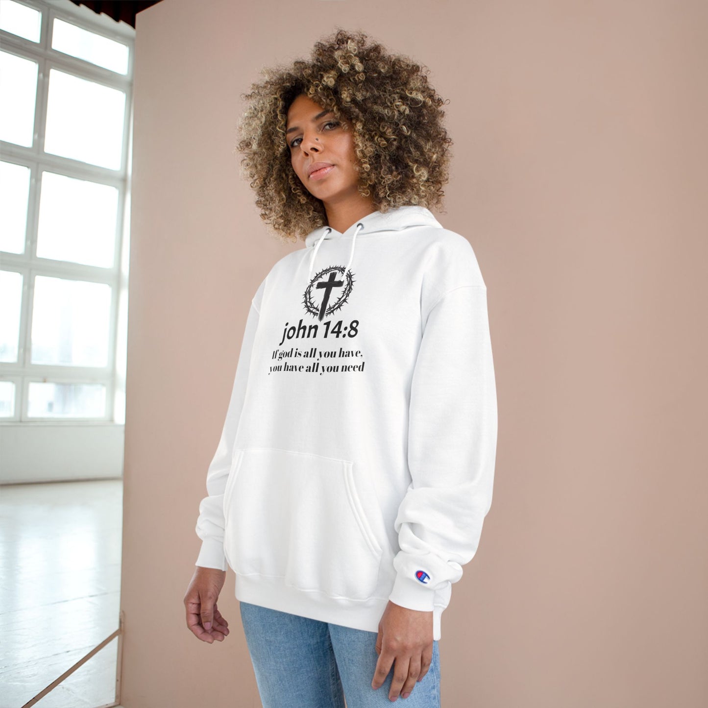 Faith-Inspired Champion Hoodie with Scripture, Religious Gift, Christian Apparel, Inspirational Wear, Bible Verse Clothing