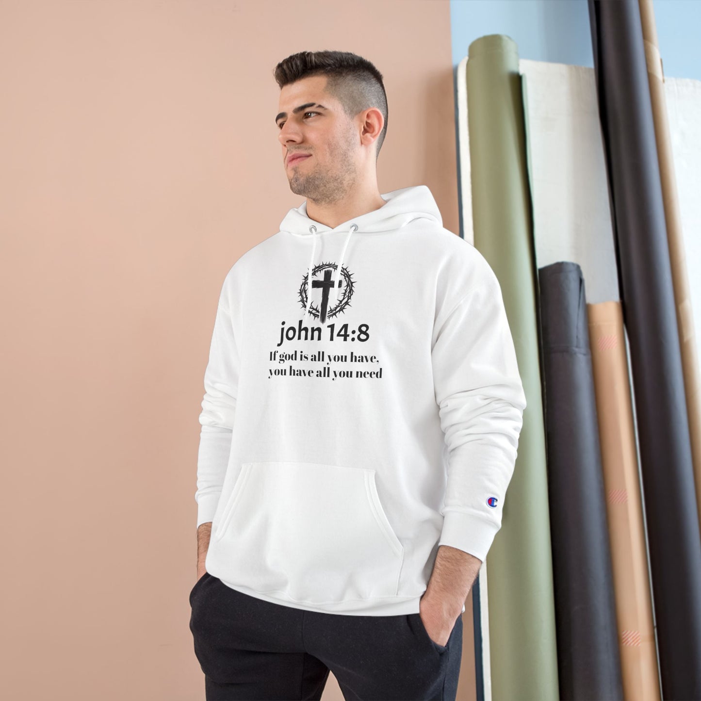 Faith-Inspired Champion Hoodie with Scripture, Religious Gift, Christian Apparel, Inspirational Wear, Bible Verse Clothing